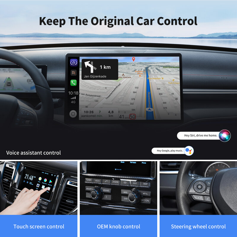 อะแดปเตอร์ CarPlay ไร้สาย2in1 & Android อัตโนมัติ-บลูทูธ5.8GHz WIFI การเชื่อมต่อที่รวดเร็วรองรับ iOS 10 + และ Android 11 +