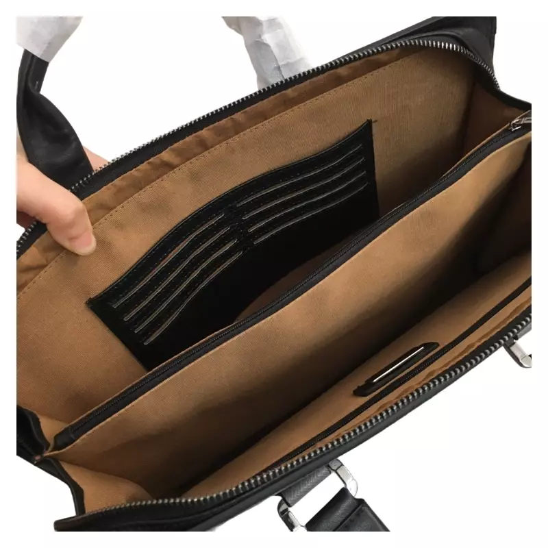 Портфель мужской кожаный на молнии, Модный переносной чемоданчик большой вместимости, компьютер на плечо, цвет черный