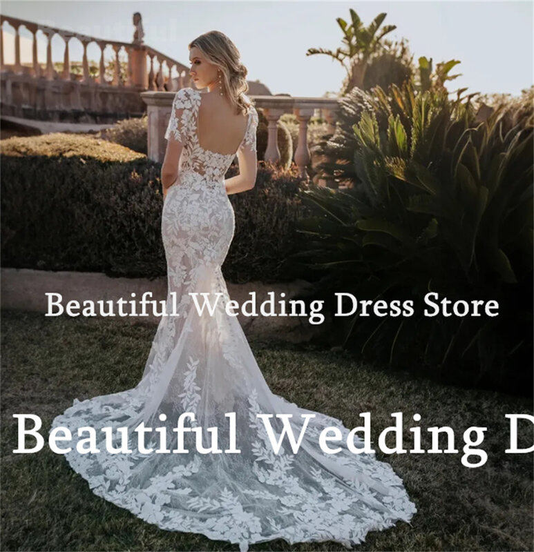 Lindo vestido de noiva luxuoso para mulheres, vestido nupcial emagrecedor, apliques florais, vestido sereia para baile e festa