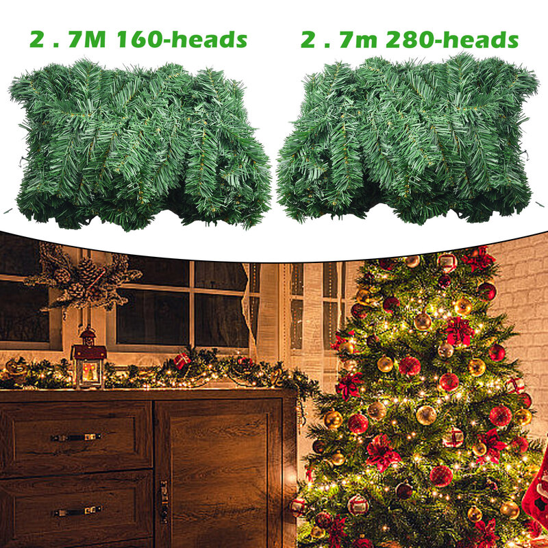人工クリスマス花輪,籐の花輪,松の木,新年の装飾,2.7m