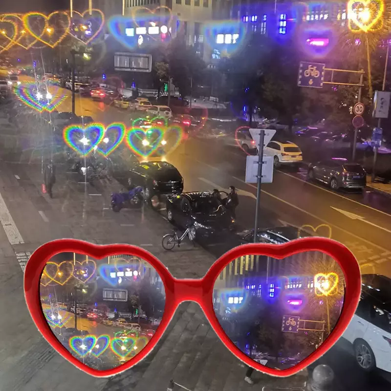 Damesmode Hartvormige Effectbril Horloge De Lichten Veranderen In Hartvorm 'S Nachts Diffractiebril Vrouwelijke Zonnebril