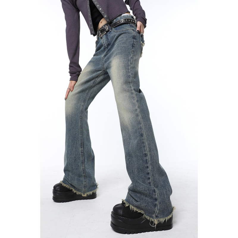 2023 Fashion Streetwear Jeans a gamba larga Jeans donna Vintage blu a vita alta pantaloni americani femminili pantaloni dritti larghi in Denim
