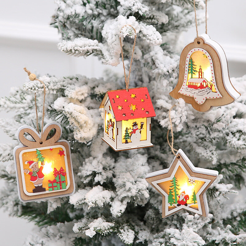 Kerst Decoraties Voor Huis Houten Ornament Cabine Hanger Gloeiende Kerstboom Ornament Kerst Feestartikelen