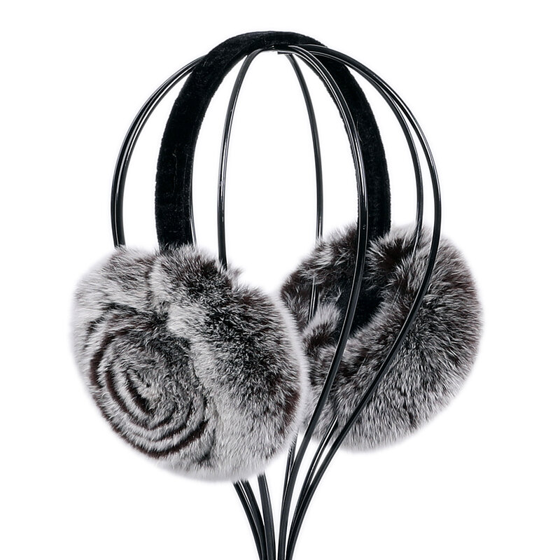 Natural 100% Rex Rabbit Fur Earmuff Women's Autumn and Winter Warm Earmuffs Ear Cover Ear Warmer Ear Muffs Winter Rose Flower
