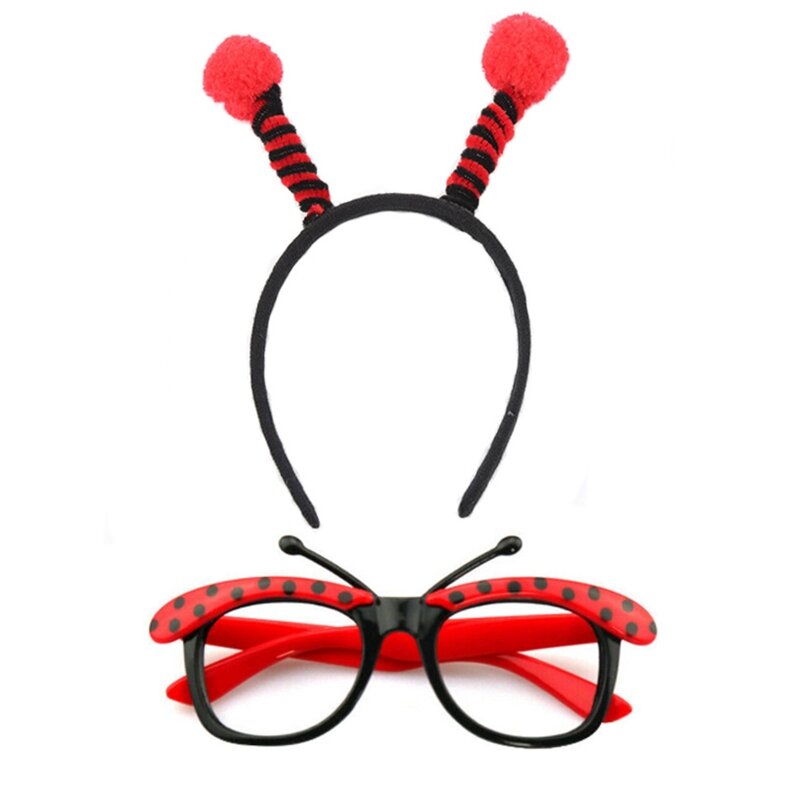 Women Girls Halloween Christmas Ladybird Hair Hoop Glasses Fairy Party Cosplay Fancy Costume Accessories Stage Performance Props