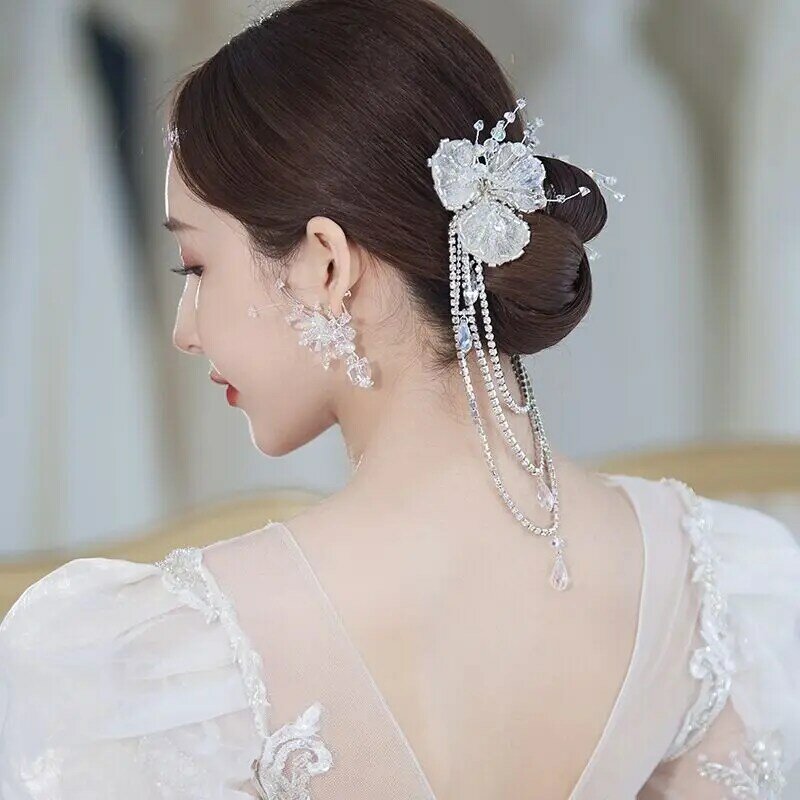 Grampos de cabelo grânulo modelagem de corrente clipe de cabelo princesa noiva acessórios de cabelo casamento feminino banquete cabeça jóias