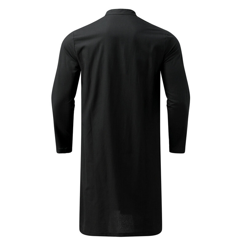 Мусульманская модная мужская длинная одежда, однотонная Арабская простая повседневная мужская рубашка с длинным рукавом Jubba Thobe, новинка 2024