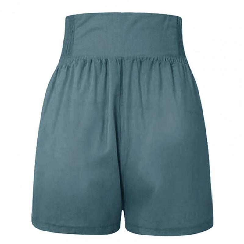 Damen Casual Shorts stilvolle Damen-Shorts mit hoher Taille und gefalteten Seiten taschen mit Falten knöpfen und A-Linien-Schnitt für lässige Ausflüge