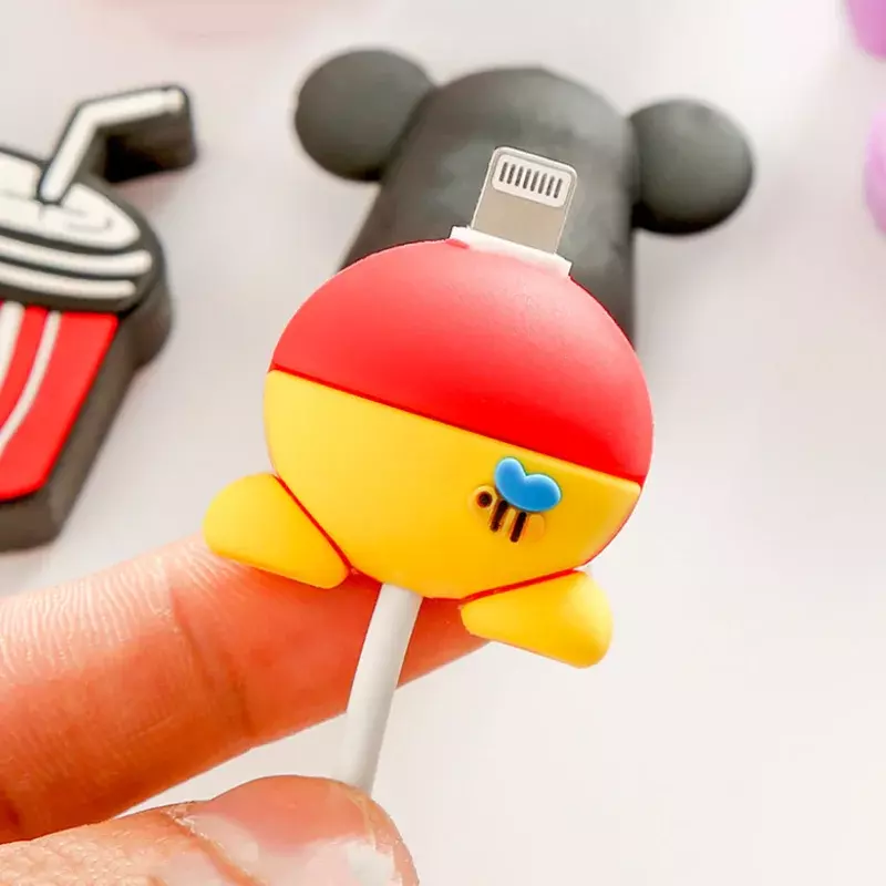 디즈니 스티치 미키 USB 데이터 라인 헤드 보호 커버, 귀여운 만화 아이폰 충전기 케이블 보호대 케이스, DIY 액세서리 선물