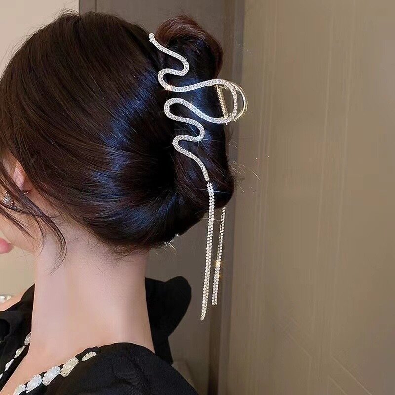 Модный и роскошный женский зажим для волос со сверкающими бриллиантами и кисточками на цепочке корейский зажим для волос в виде ложки аксессуары для волос
