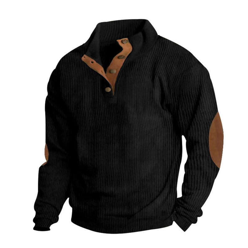 Heren Mode Contrast Kleur Geribbelde Pullover Tops Casual Dagelijkse Kleding Knoopstand Kraag Lange Mouw Sweatshirt Voor Kamperen
