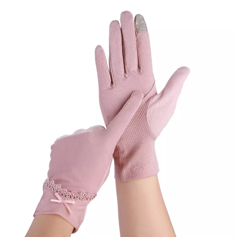 Gants d'été en dentelle rose pour femmes, protection solaire, anti-UV, anti-dérapant, à écran tactile