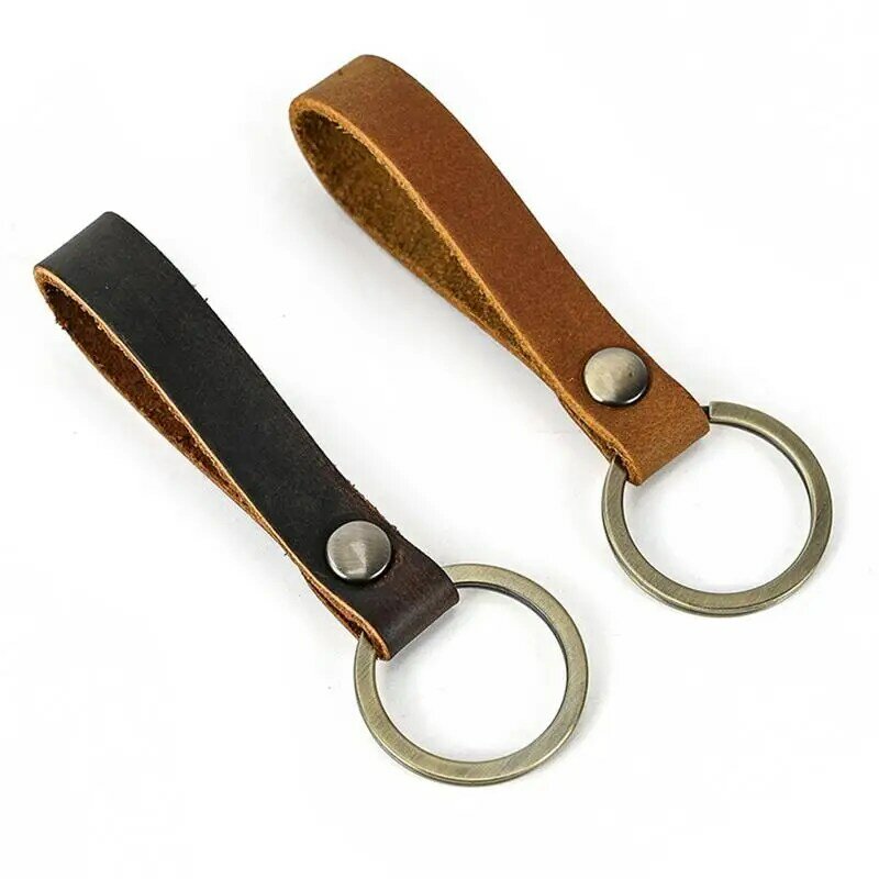 Gantungan kunci kulit untuk kunci mobil kulit PU gantungan kunci Retro gantungan kunci portabel untuk ponsel tas sekolah Dompet
