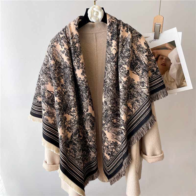 Winter Warm Cashmere Scarf for Women Luxury Pashmina Shawl Wraps Blanket 125cm Square Scarves Tassel Beach Stoles Echarpe New