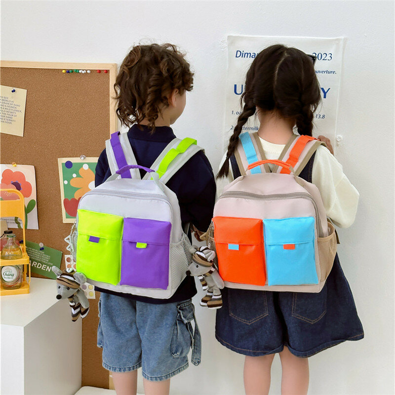 NEW Backpacks Children Lightweight Personality Leisure Travel Student Cartoon Bookbag Large Capacity Unisex Nylon Contrast Color