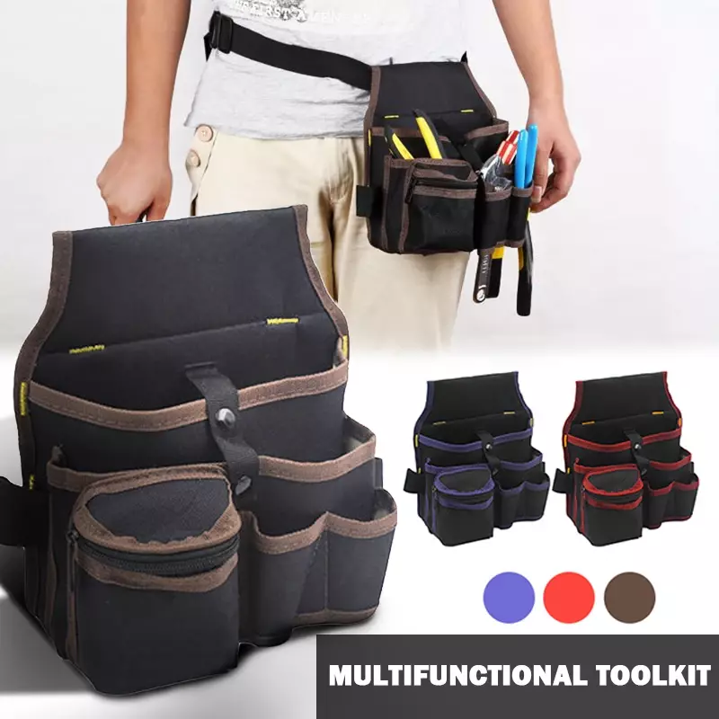 Tool Bag High Capacity 9 in 1 Premium Polyester Fabric Electrician Waist Belt Pocket Case