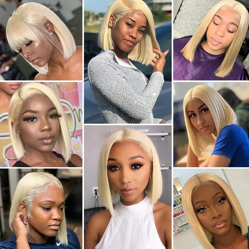 Straight Blonde 613 HD Transparent Bob Wig for women 13x4 Human Hair Lace Frontal wig 5x5 Closure Glueless Wigs Ready to Wear