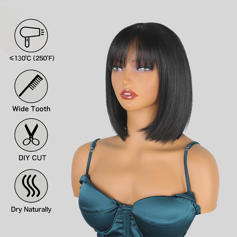 SNQP 36 см короткий прямой черный парик Новый стильный парик для женщин ежедневный Косплей вечерние термостойкий синтетический парик натуральный