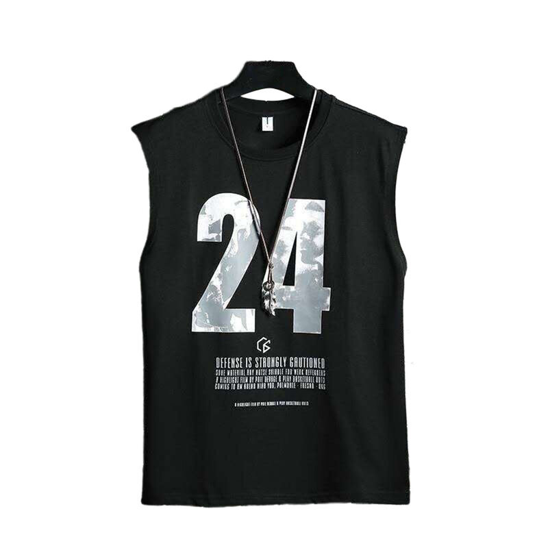 Heren Zomer Losse Mouwloze T-Shirt Zacht Materiaal Mannelijk Nummer 24 Sportkleding Geschikt Voor Wakkere Kamperen Wandelen