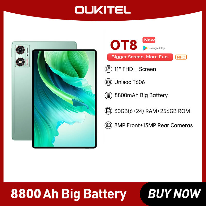 Oukitel OT8 Tablet 4G Android 13MP, Pad Tablet kamera belakang 13MP layar 11 inci FHD + RAM 6GB ROM 256GB 8800mAh