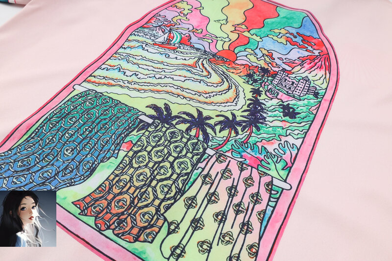 Jendela fantasi di luar kaus celana pendek motif garis laut warna-warni baju selancar longgar liburan pantai Haiwaii Musim Panas pria wanita tipis