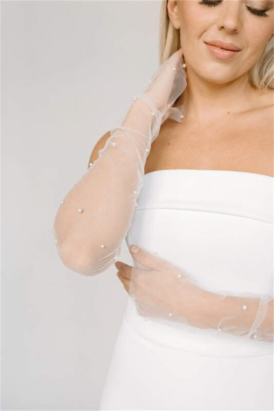TOPQUEEN-guantes de novia elegantes VM20, guantes de boda, longitud del codo, mangas extraíbles sin dedos, novia, despedida de soltera, fiesta DIY