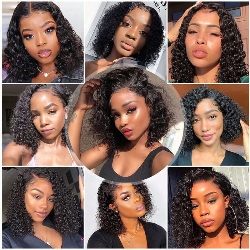 Short Curly Human Hair Bob Wig 13x4 Lace Front Wig Pre Plucked Peruvian Glueless Water Wave Lace Front Human Hair Wigs For Women