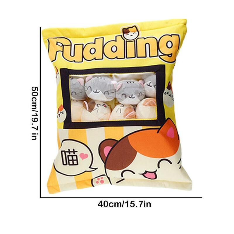 Słodki kociak Pudding z poduszką z przekąskami dekoracyjny, wypchane lalki z puddingiem dla kota zabawka Kawaii pluszowymi pluszowa poduszka prezentami dla zwierząt