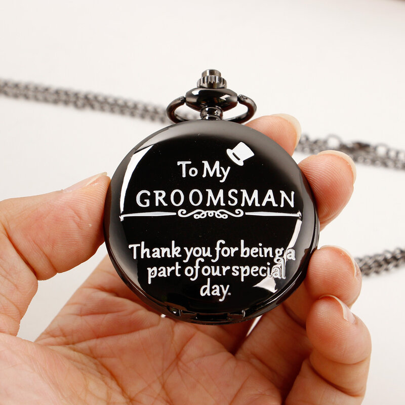 'To My Groomsman' كوارتز ساعة الجيب للرجال خمر موضوع قلادة الزفاف اليد هدية