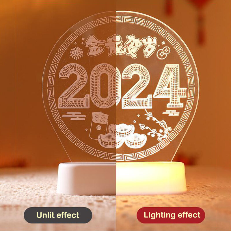 Lámpara 3D de decoración de Año Nuevo Chino, luces de noche LED acrílicas, adornos de Año Nuevo Chino, regalo para niños, 2024