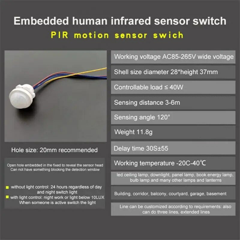 Hotsale Automatyczny czujnik ruchu na podczerwień Detektor podczerwieni Przełącznik sterowania oświetleniem sufitowym Automatyczna indukcja ludzkiego ciała