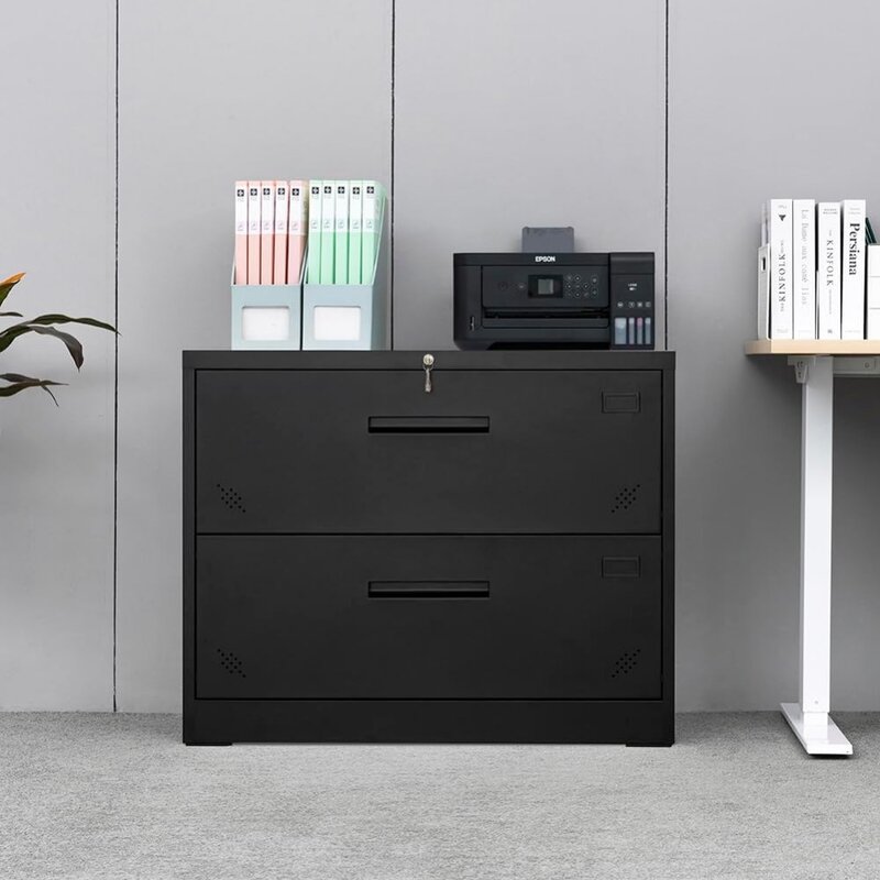 Kabinet File Lateral dengan lemari arsip kunci lemari laci dalam meja untuk rumah kantor ukuran A4 hitam bebas ongkos kirim