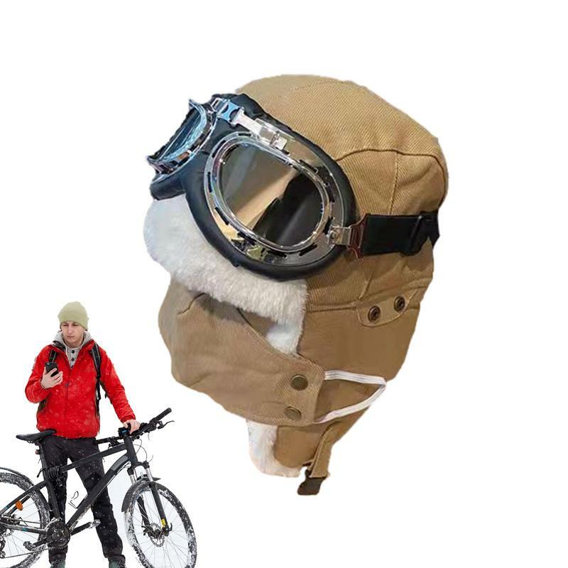 Winter Pilot Hat With Goggles Pilot Hat Costume Accessories With Ear Flaps Flight Costume Winter Hat Multifunctional Pilot Hat