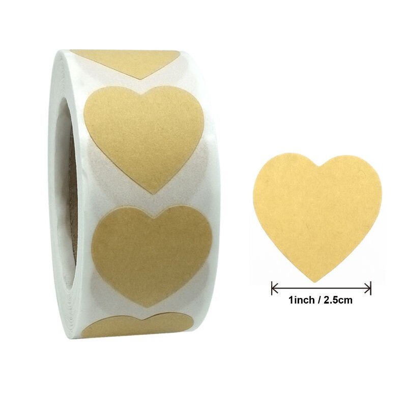 Kraft Paper Love Heart Shaped Sticker 25mm/38mm Seal Labels Stationery Sticker Scrapbooking for Wedding Party Gift Packaging