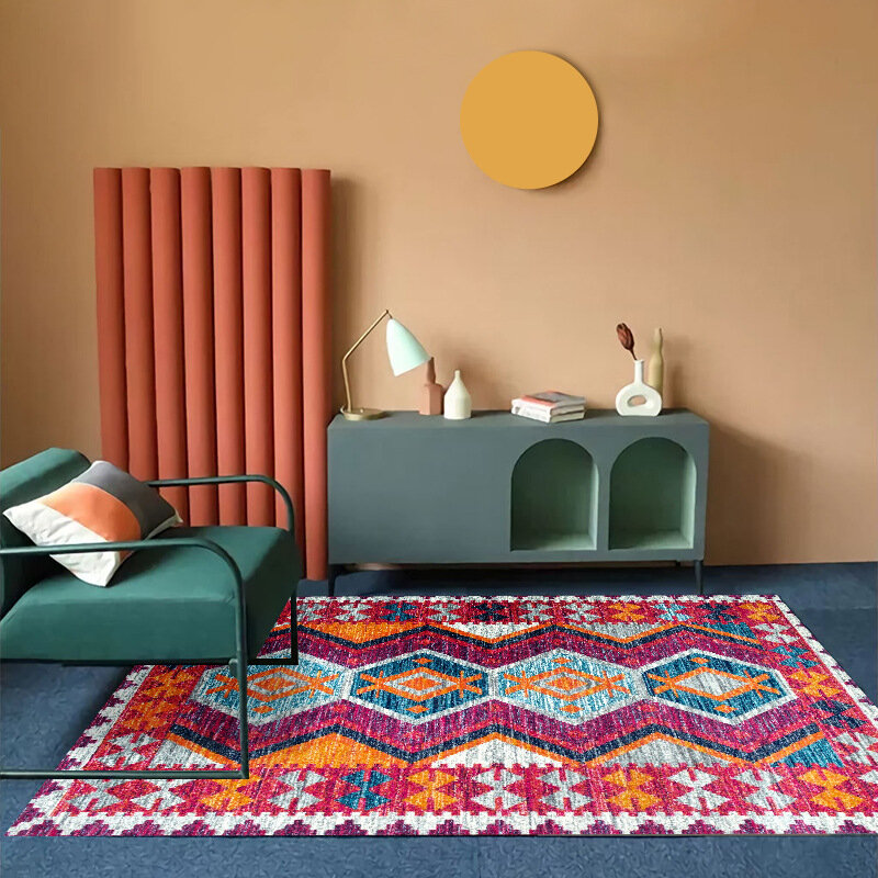 Tapete antiderrapante da área da Bohemia, tapete do sofá, tapetes de área grande de Marrocos, sala e quarto, estilo étnico, tapete da varanda, pode ser personalizado tamanho