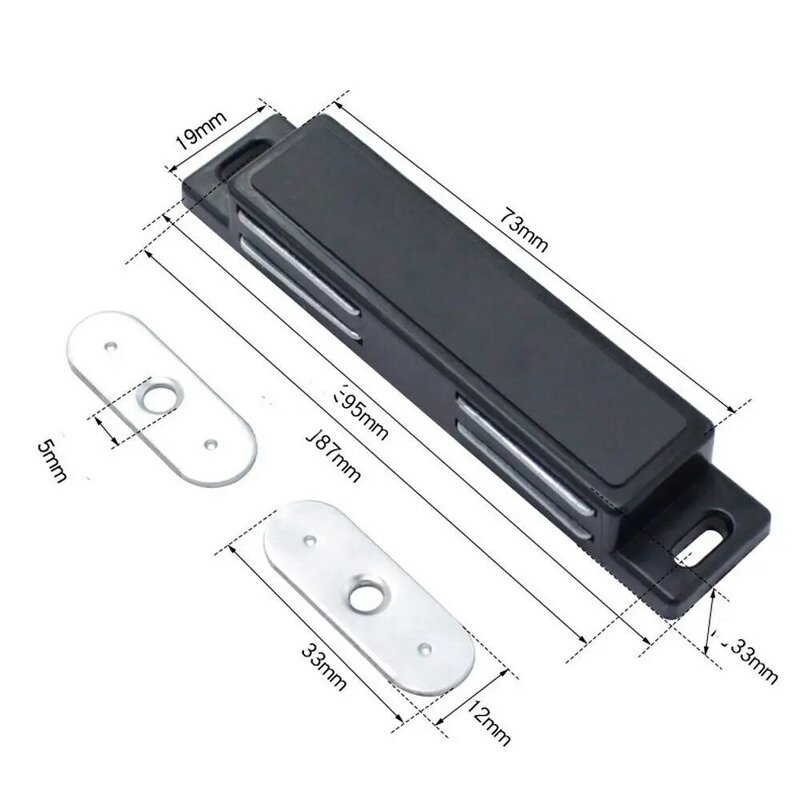 4 buah ABS pintu kabinet pengisap magnetis 95*19mm lemari pakaian plastik klip magnetik kabinet hitam ganda Grendel magnetik menangkap
