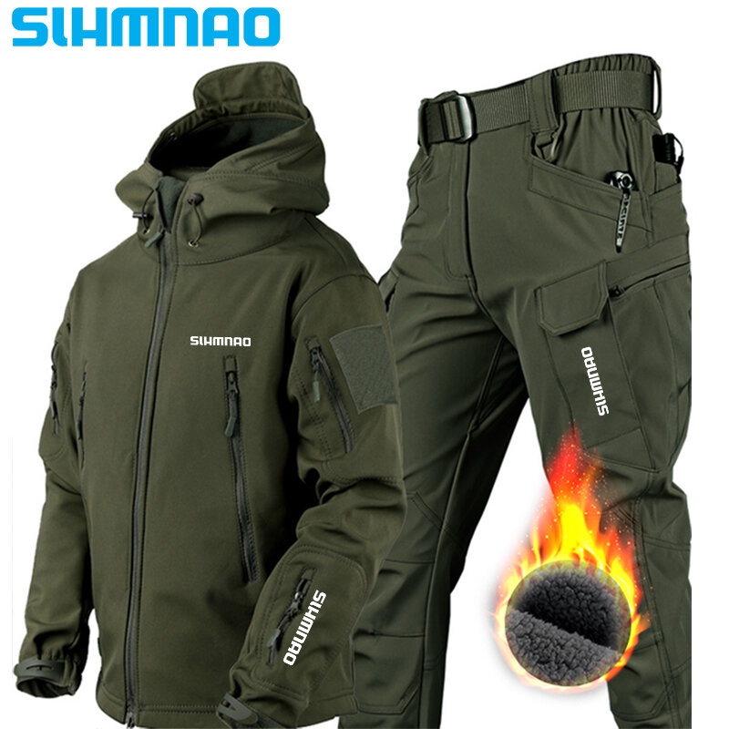 Комплект рыболовного костюма с мягкой оболочкой, уличная тактическая куртка из кожи акулы для мужчин спецназа, водонепроницаемая и теплая велосипедная куртка, 2024