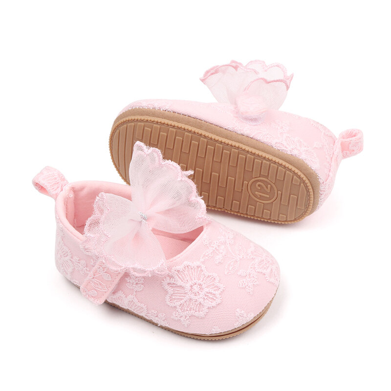 Baby Girls Princess Shoes Soft Bow Flower Non-slip Bottom First Walker Shoes Toddler Shoes