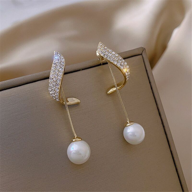 Pendientes colgantes de cristal de perlas para mujer, joyería coreana, regalo