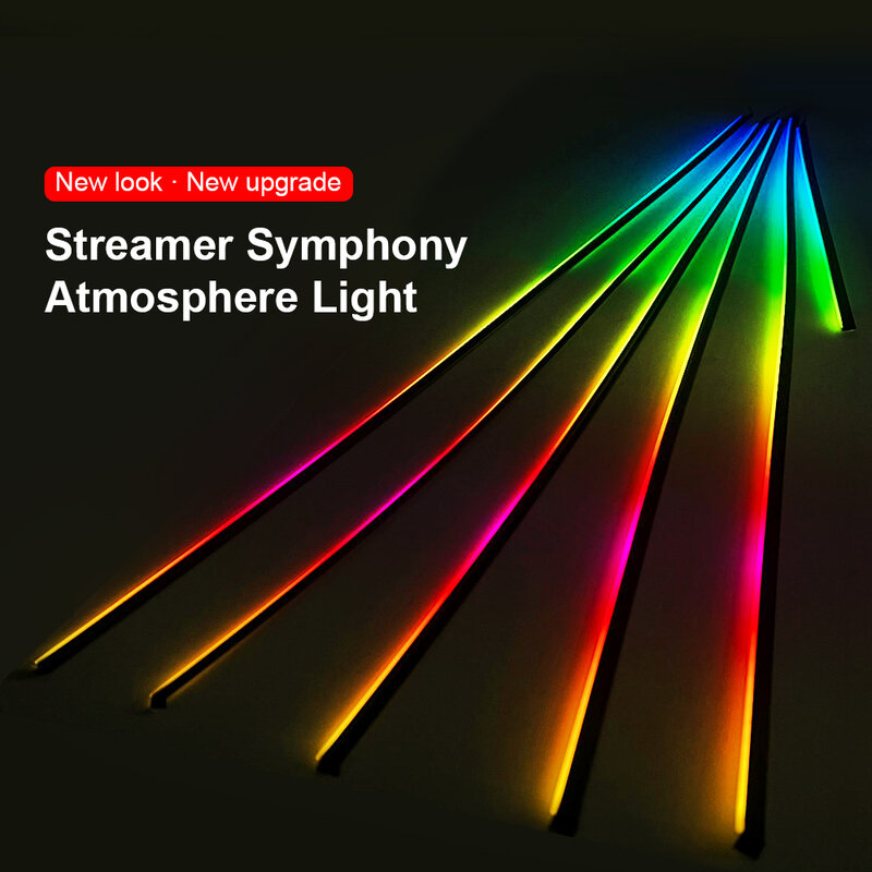 ไฟเส้นรูปซิมโฟนี18ใน1สำหรับตกแต่งรถยนต์หลอดไฟอะคริลิคภายในรถหลอดไฟ RGB 64สีรีโมทแอปบรรยากาศ