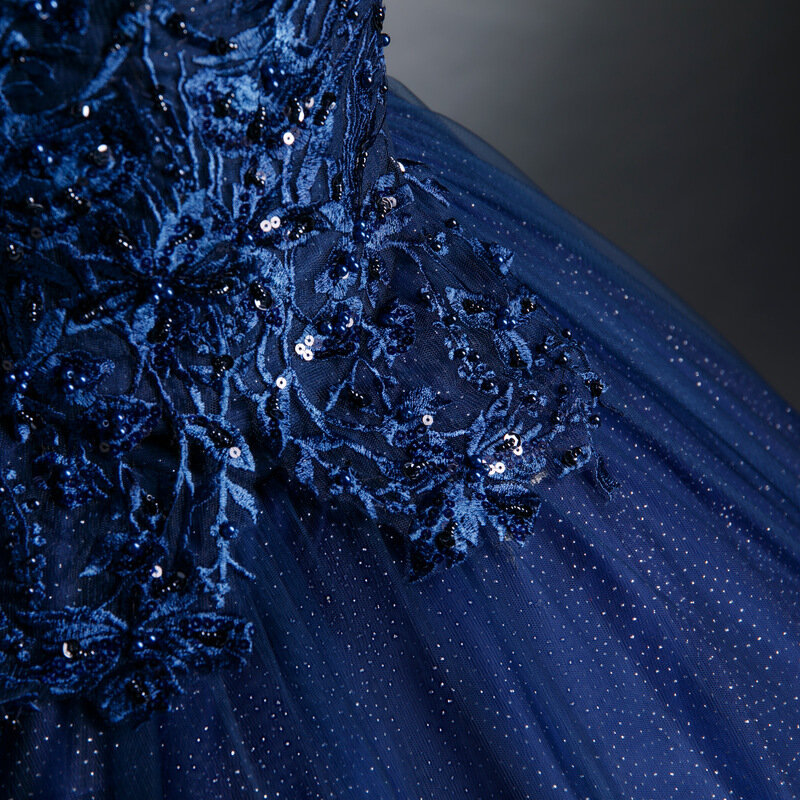 Vestido Puffy Solo Azul Marinho, Vestidos de Festa Elegantes, Exame de Arte Estudantil, Vestido de Performance, Novo, 2024