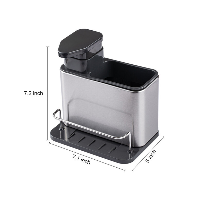 Dispenser sabun dapur 3 dalam 1, Rak pengering sabun cuci piring Stainless Steel anti karat, Dispenser sabun dapur 3 dalam 1