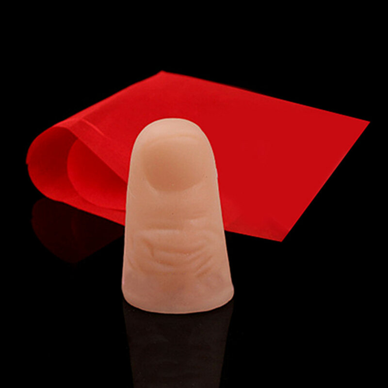 Magic Trick Props Close Up Vanish Appearing Plastic Finger Thumb Tip + Red Silk Stage Show Props Rubber Prank Toy Tool Gifts