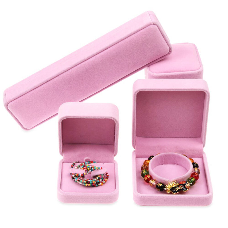 Caja de embalaje de anillo de pulsera, bisagra de acero inoxidable, caja de almacenamiento de collar de uñas y Oreja, franela, soporte de exhibición de joyería, regalo de boda