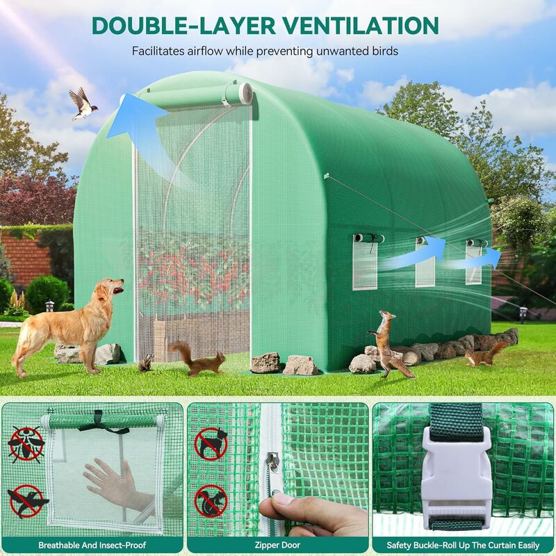 10'x7'x7' Greenhouses Walk-in Green House Heavy Duty Tunnel Green Houses Outdoor Portable Plant Gardening Galvanized Steel Frame