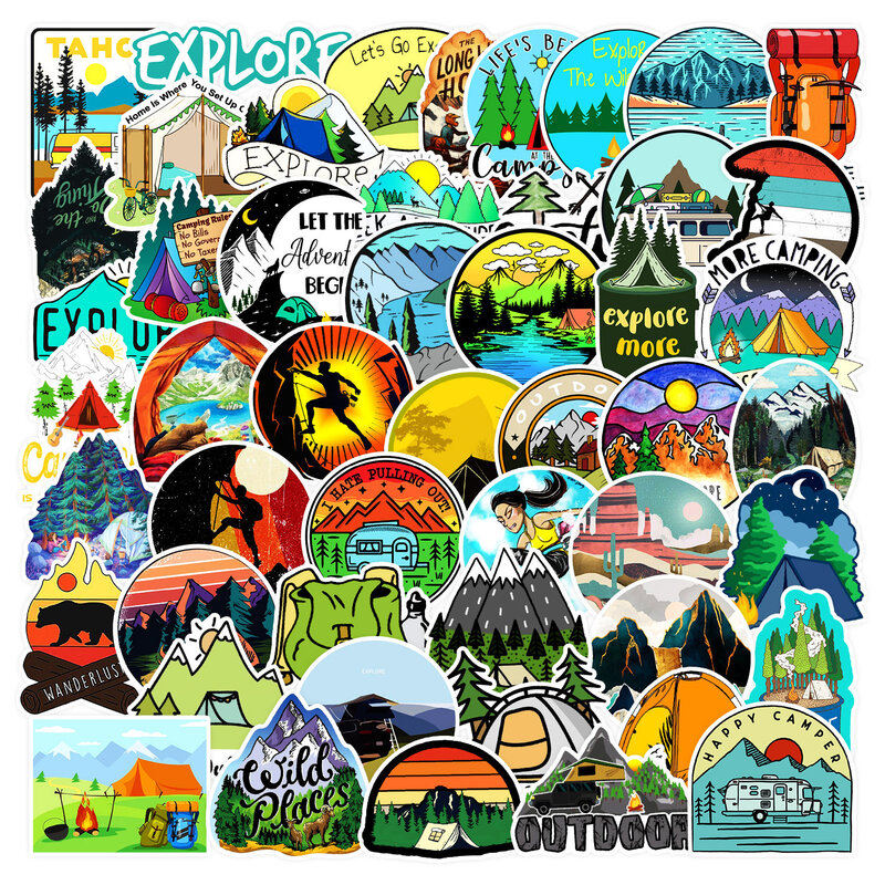 50 Stuks Outdoor Avontuur Camping Serie Graffiti Stickers Geschikt Voor Laptop Helmen Desktop Decoratie Diy Stickers Speelgoed