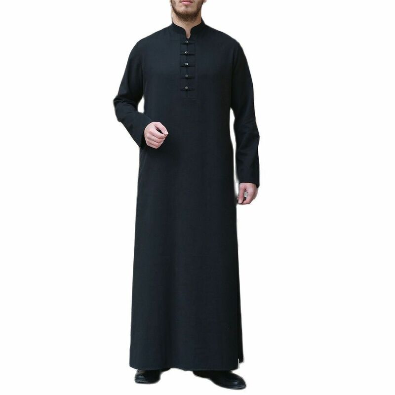 Abaya musulmana de manga larga para hombre, ropa negra de estilo a la moda para primavera y verano, 2023