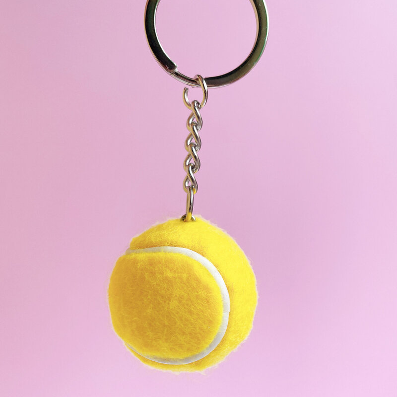 1ชิ้น6สีพวงกุญแจลูกเทนนิสพวงกุญแจรถโซ่พวงกุญแจห่วงโซ่สีเงินจี้ลูกเทนนิสขนาดเล็ก