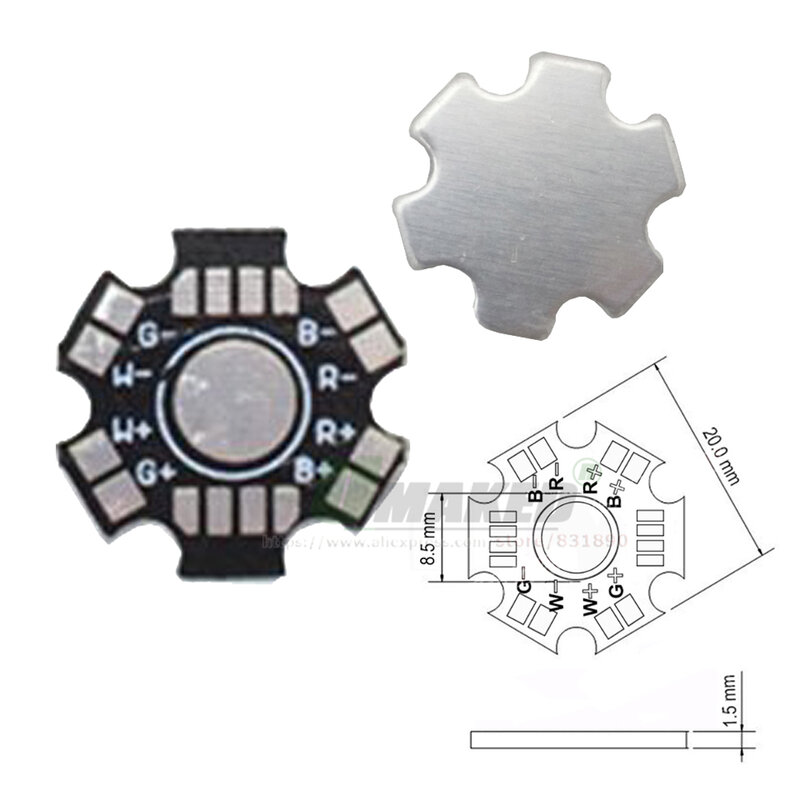 Светодиодная звезда PCB алюминиевая пластина теплоотвод основа 20 мм 2 4 6 8pin RGB RGBW DIY фонарик прожектор для 1 Вт 3 Вт 5 Вт чипы высокой мощности