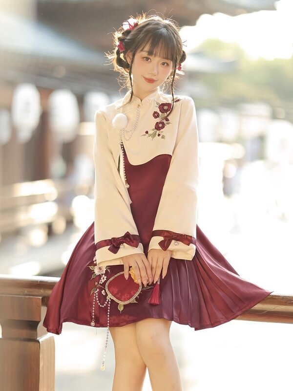 Hanfu jaket gaya Tiongkok asli, Gaun mantel bergaya Tiongkok baru, baju musim semi dan musim gugur untuk wanita